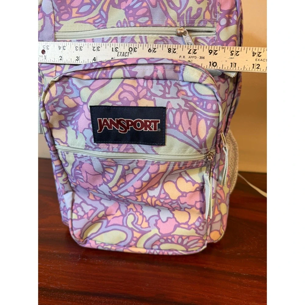 JanSport Big Student Backpack Pastel Abstract Floral Print Purple Pink Yellow